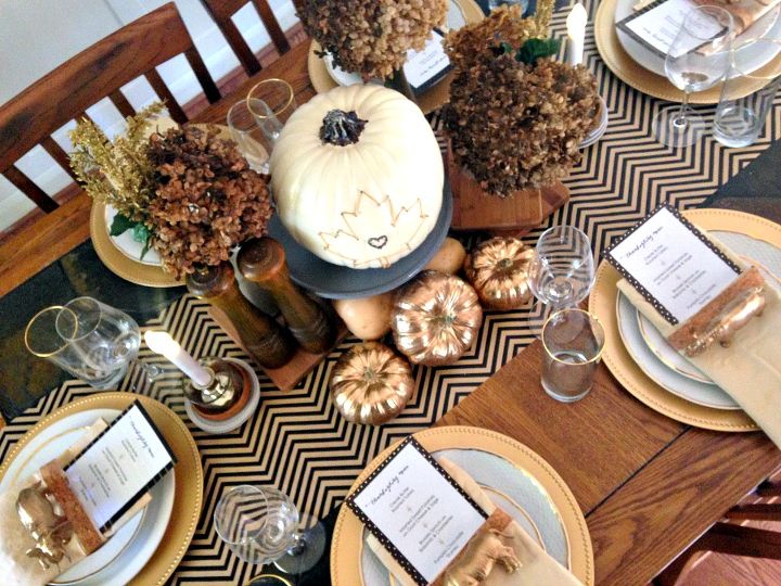 gold thanksgiving table decor idea, crafts, seasonal holiday decor, thanksgiving decorations