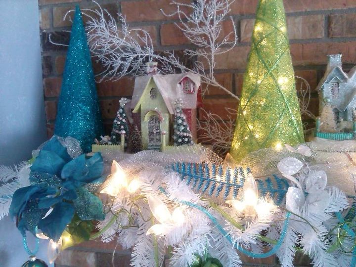 christmas fireplace mantel idea with lights, christmas decorations, fireplaces mantels