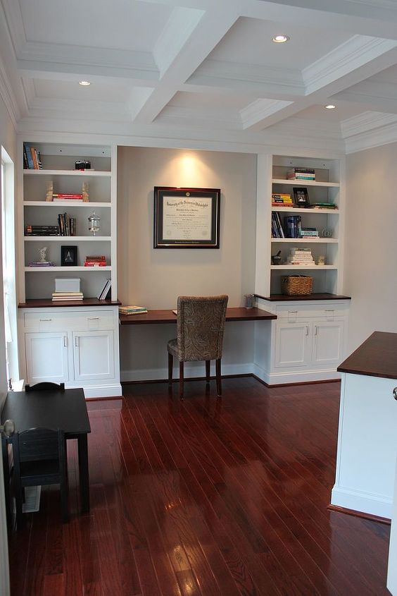 home office remodel with home made built ins, closet, home decor, home improvement, home office, woodworking projects, The same shot after the work was completed