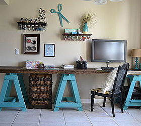 craft room sawhorse desk, craft rooms, crafts, painted furniture