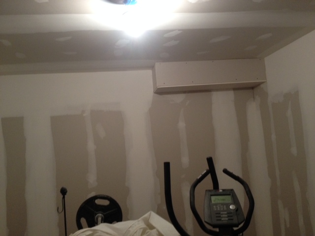soffit solution in basement, This is the gym with the ugly soffit that will remain