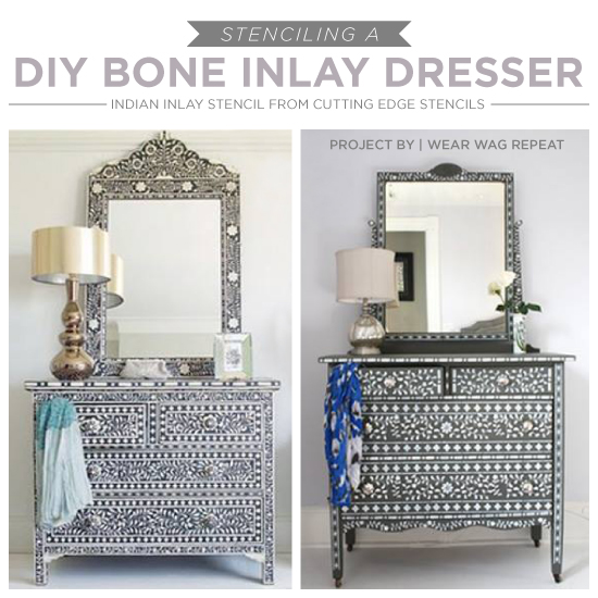 how to stencil a bone inlay dresser, diy, painted furniture, painting