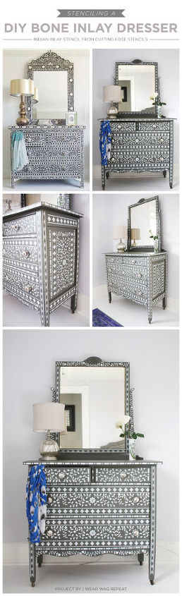 how to stencil a bone inlay dresser, diy, painted furniture, painting