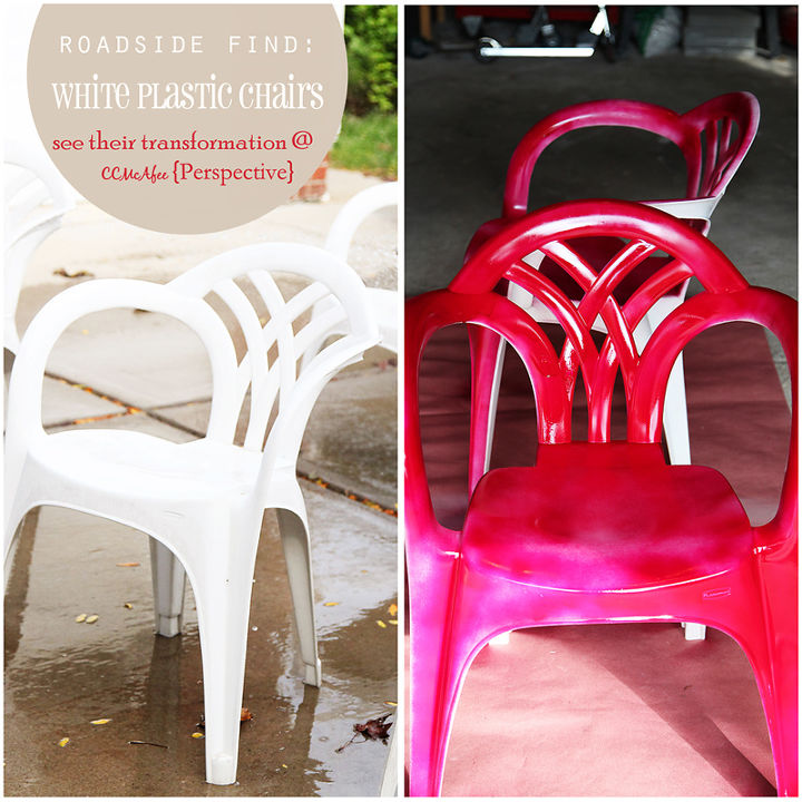 spray paint makeover idea for plain white plastic chairs, outdoor furniture, painted furniture