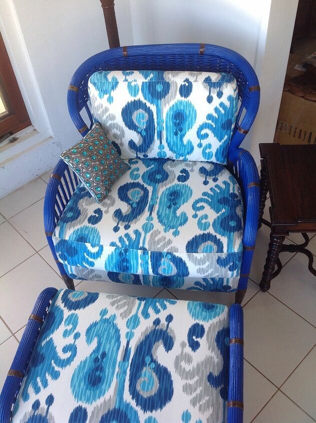 chair and ottoman redo using paint and new upholstery, painted furniture, reupholster, Outdoor Fabric