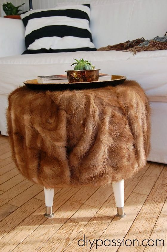 diy vintage fur ottoman from an old cable spool, diy, painted furniture, repurposing upcycling