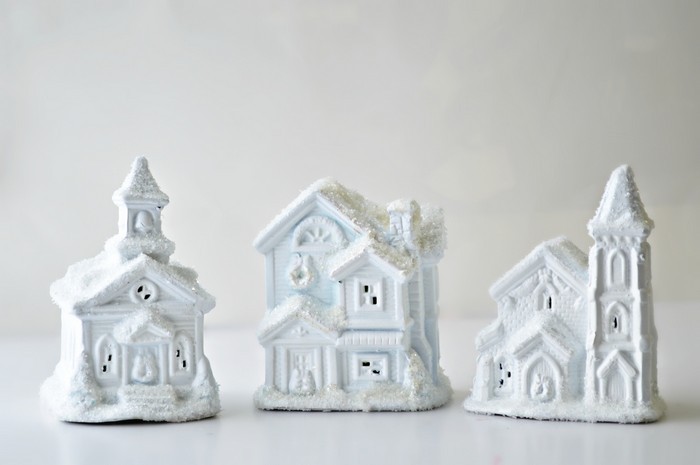 how to crearte a mini glitter holiday village in 15 minutes, christmas decorations, decoupage, painting, seasonal holiday decor