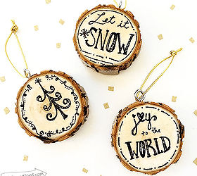design your own pen and ink wood slice ornaments, christmas decorations, crafts, seasonal holiday decor, Hand drawn pen and ink ornaments by Jen Goode