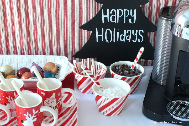 holiday entertaining coffee bar set up, christmas decorations, seasonal holiday decor