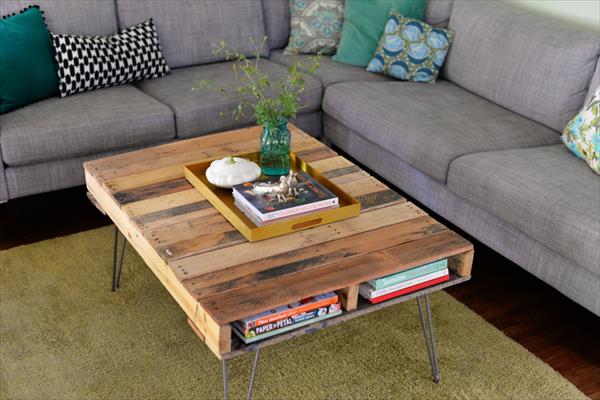 Pallet Coffee Table With Metal Hairpin, How To Make A Coffee Table With Hairpin Legs