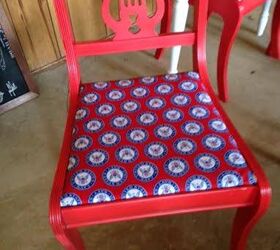 game table chairs redo from thrift shop, painted furniture, Red chairs with fun US Navy fabric