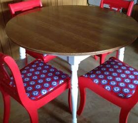 game table chairs redo from thrift shop, painted furniture, Painted table and chairs together
