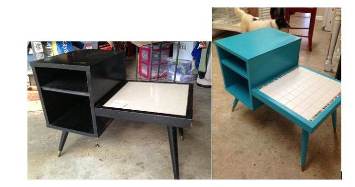 before after mid century modern end table, painted furniture, Mid century modern end table redo