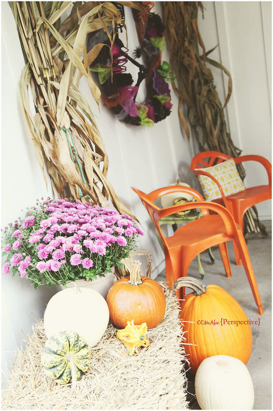 fall porch and plastic chair placement idea, outdoor furniture, painted furniture