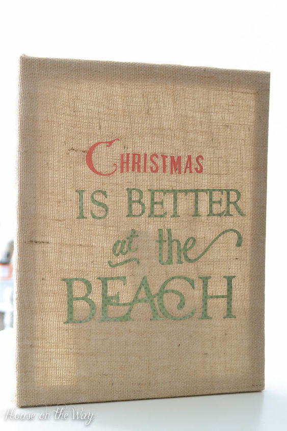 lienzo de arpillera la navidad es mejor en la playa diy