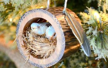 Rustic Log Bird Nest Ornament