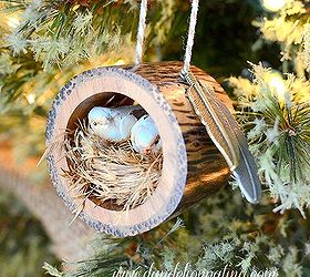 rustic log bird nest ornament, christmas decorations, crafts, repurposing upcycling, seasonal holiday decor