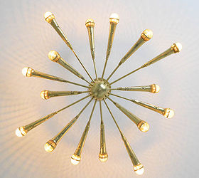 the microphone chandelier, diy, electrical, lighting, repurposing upcycling, Sputnik chandelier made of gold microphones