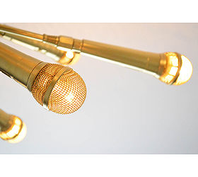 the microphone chandelier, diy, electrical, lighting, repurposing upcycling, Microphone Chandelier up close
