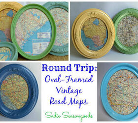 oval framed vintage road maps, crafts, repurposing upcycling