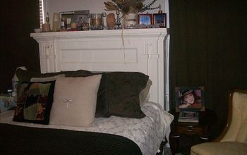 Salvaged Fireplace Mantel Turned Into Queen Size Headboard