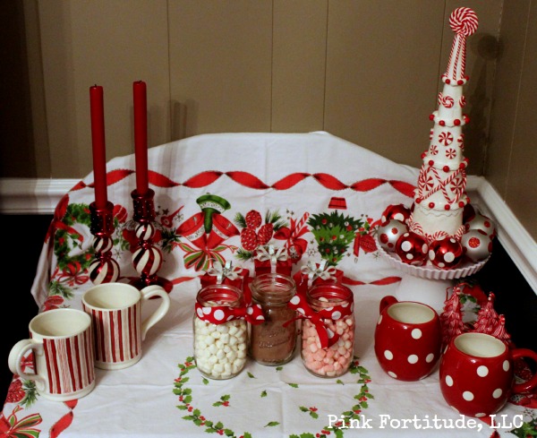 how to set up a peppermint hot chocolate station, christmas decorations