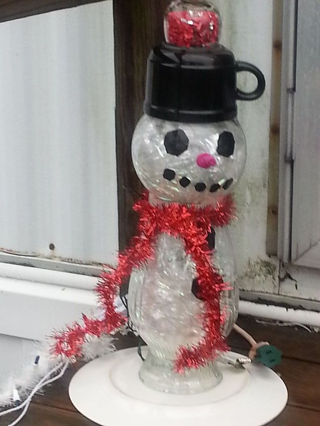 how to make a repurposed glass holiday snowman totem, christmas decorations, crafts, repurposing upcycling, seasonal holiday decor