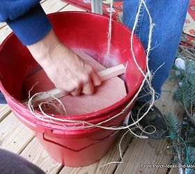 turn 5 gallon buckets into christmas porch decor, christmas decorations, crafts, seasonal holiday decor