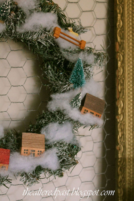 how to make a snowy farm village wreath for christmas, christmas decorations, crafts, seasonal holiday decor, wreaths