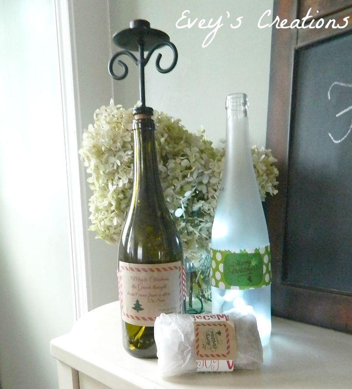 homemade gifts using labels and repurposed wine bottles, christmas decorations, crafts, seasonal holiday decor