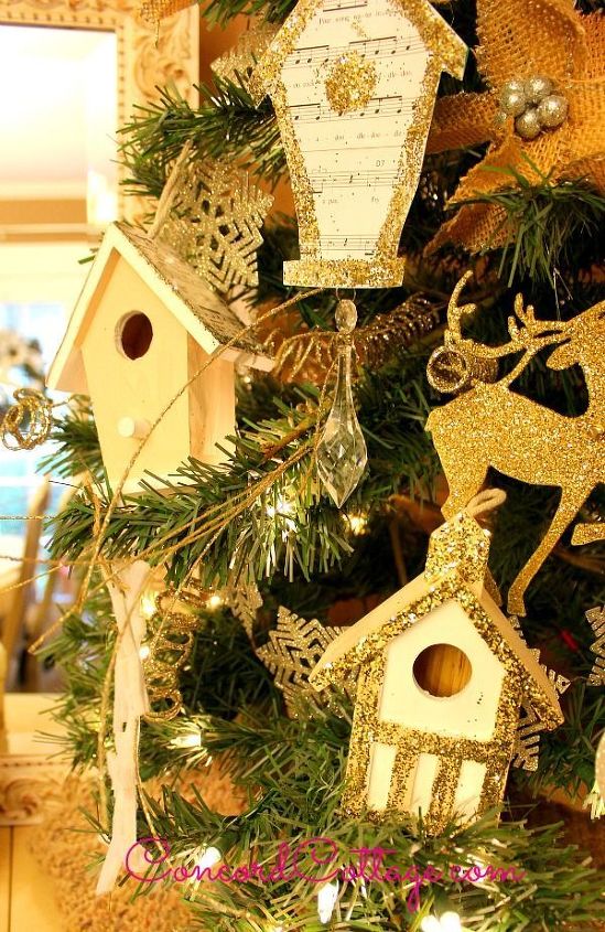 glittery birdhouse ornament, christmas decorations, crafts, decoupage, seasonal holiday decor