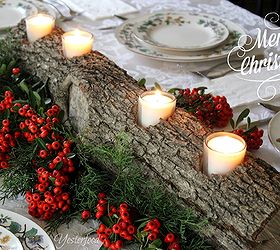 rustic log centerpiece, christmas decorations, seasonal holiday decor, thanksgiving decorations