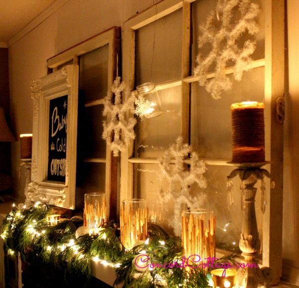 snowy christmas mantel, christmas decorations, fireplaces mantels, seasonal holiday decor