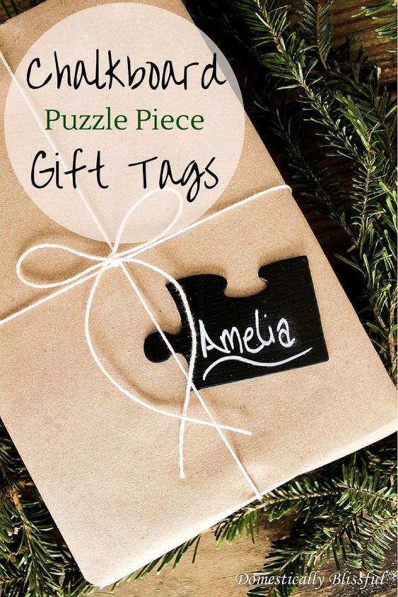 chalkboard puzzle piece gift tags, chalkboard paint, christmas decorations, crafts, seasonal holiday decor