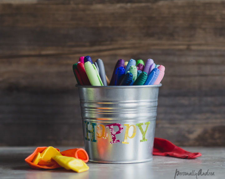 top 5 supplies for personalized gift giving, crafts, markers in a flowerpot letter stickers