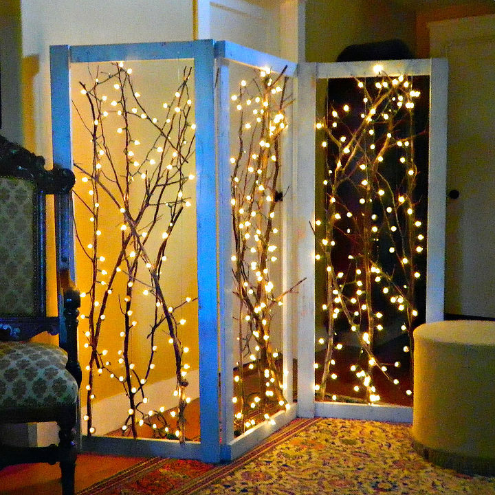 twinkling branches room divider, christmas decorations, lighting, seasonal holiday decor, woodworking projects