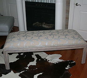 old coffee table gets a high end upcycle, painted furniture, repurposing upcycling, reupholster, woodworking projects