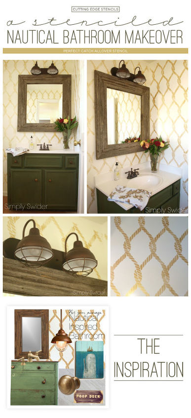 bathroom makeover using nautical stencils, bathroom ideas, painting, wall decor