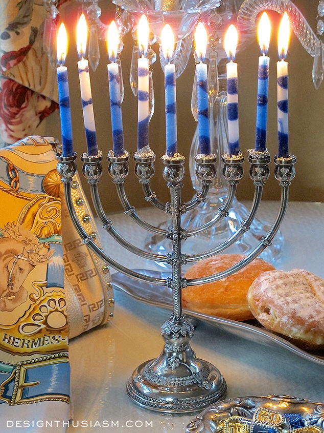 hanukkah table decor in blue, crafts, seasonal holiday decor