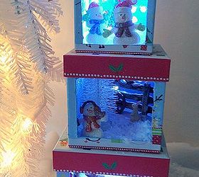 how to make stacking christmas boxes lighted dioramas, christmas decorations, crafts, repurposing upcycling, seasonal holiday decor