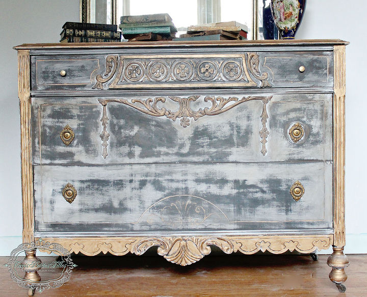 Black And Gold Distressed Dresser Hometalk