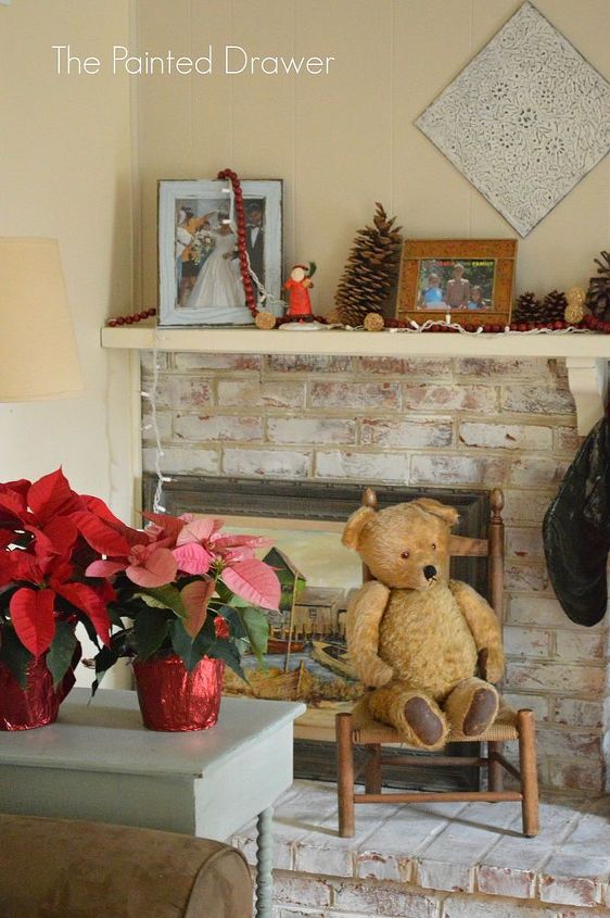 whitewashed brick fireplace for christmas, chalk paint, christmas decorations, fireplaces mantels, hardwood floors, painted furniture, repurposing upcycling, seasonal holiday decor, wall decor