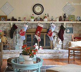 whitewashed brick fireplace for christmas, chalk paint, christmas decorations, fireplaces mantels, hardwood floors, painted furniture, repurposing upcycling, seasonal holiday decor, wall decor