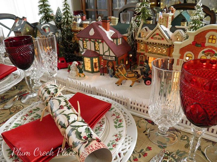 christmas village tablescape, christmas decorations, seasonal holiday decor