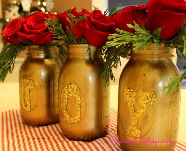 how to make joy gold mason jars, christmas decorations, crafts, mason jars, repurposing upcycling, seasonal holiday decor