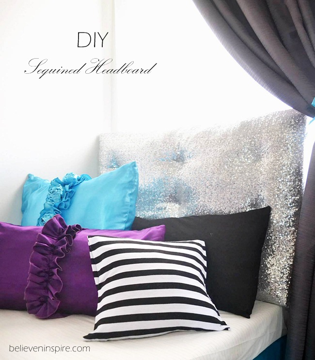 diy sequin headboard from foam core board, bedroom ideas, home decor, repurposing upcycling, reupholster