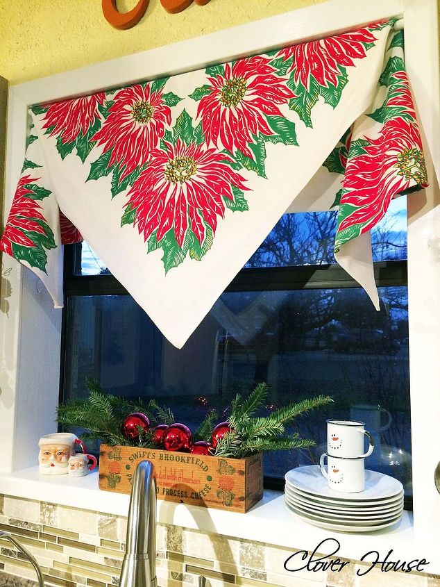 how to use vintage tablecloth curtain for christmas, christmas decorations, repurposing upcycling, seasonal holiday decor, window treatments