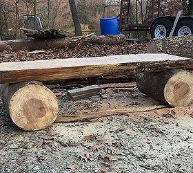how to make a bench from a log, outdoor furniture, outdoor living, repurposing upcycling, woodworking projects