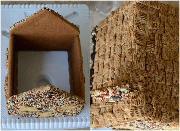 crea un comedero para pjaros con forma de casa de pan de jengibre
