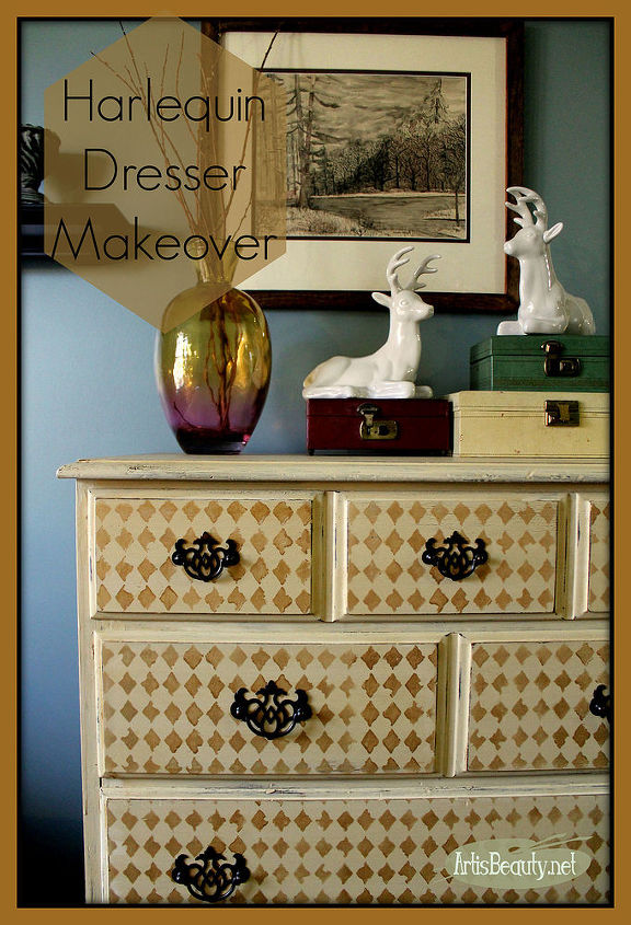 garage sale harlequin dresser makeover, home decor, painted furniture